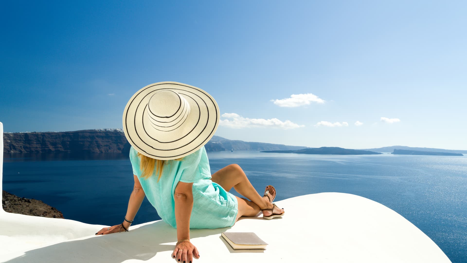 woman on holidays in santorini