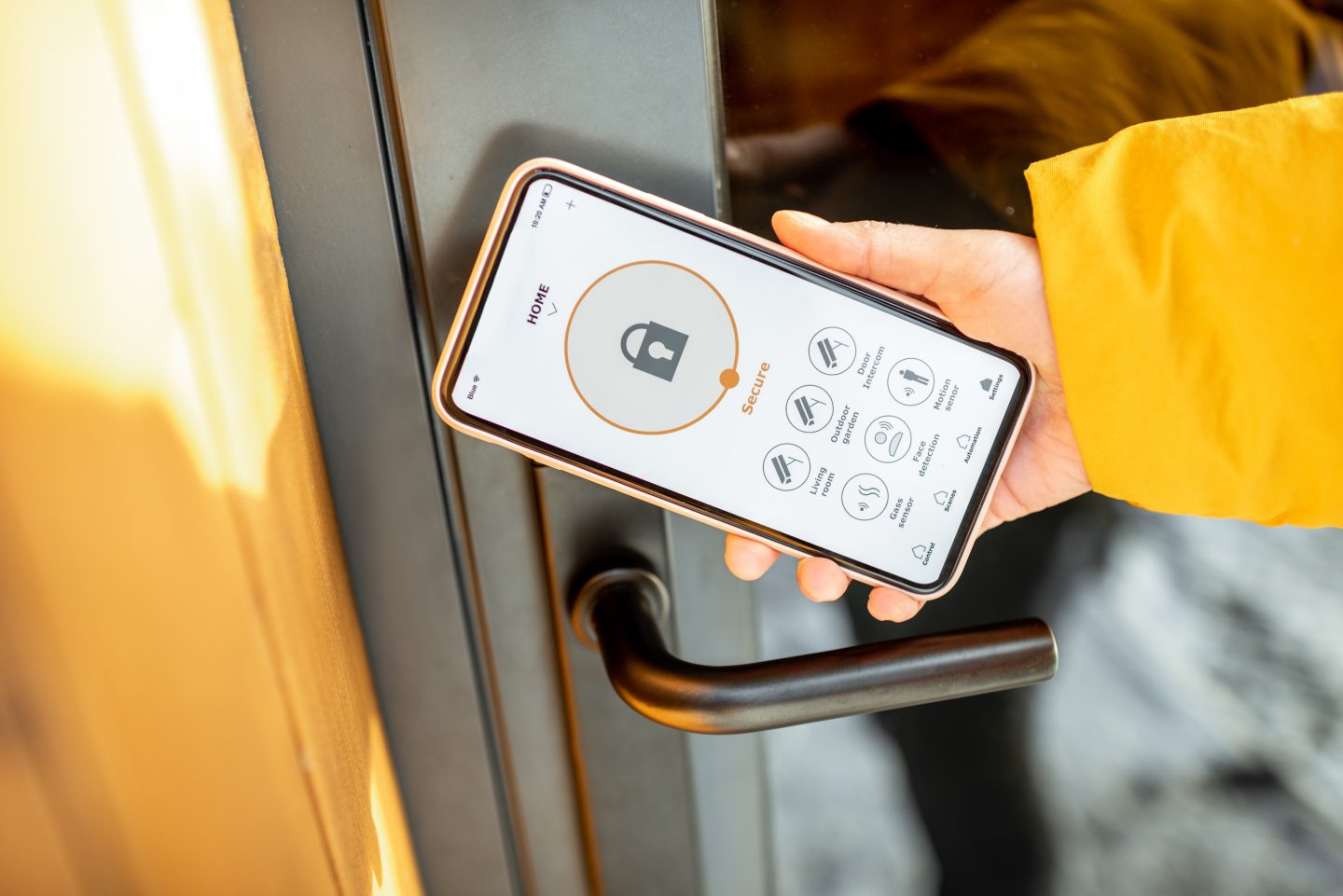 Locking entrance door with a smart phone