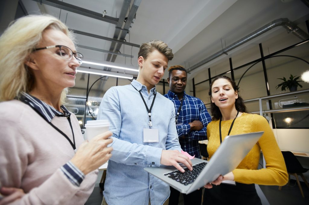 Marketing representatives preparing presentation