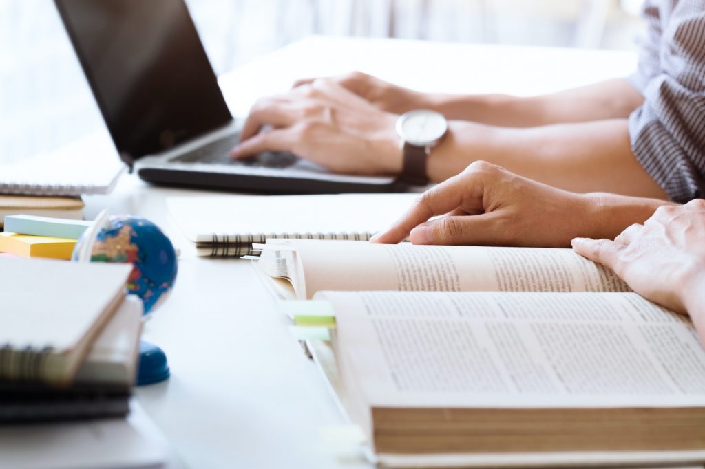 University students working together